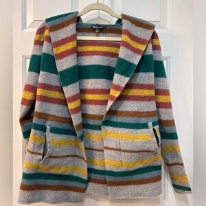 Toad & Co Merino Heartfelt Hoodie Hooded Cardigan Sz S Striped Boho Lagenlook